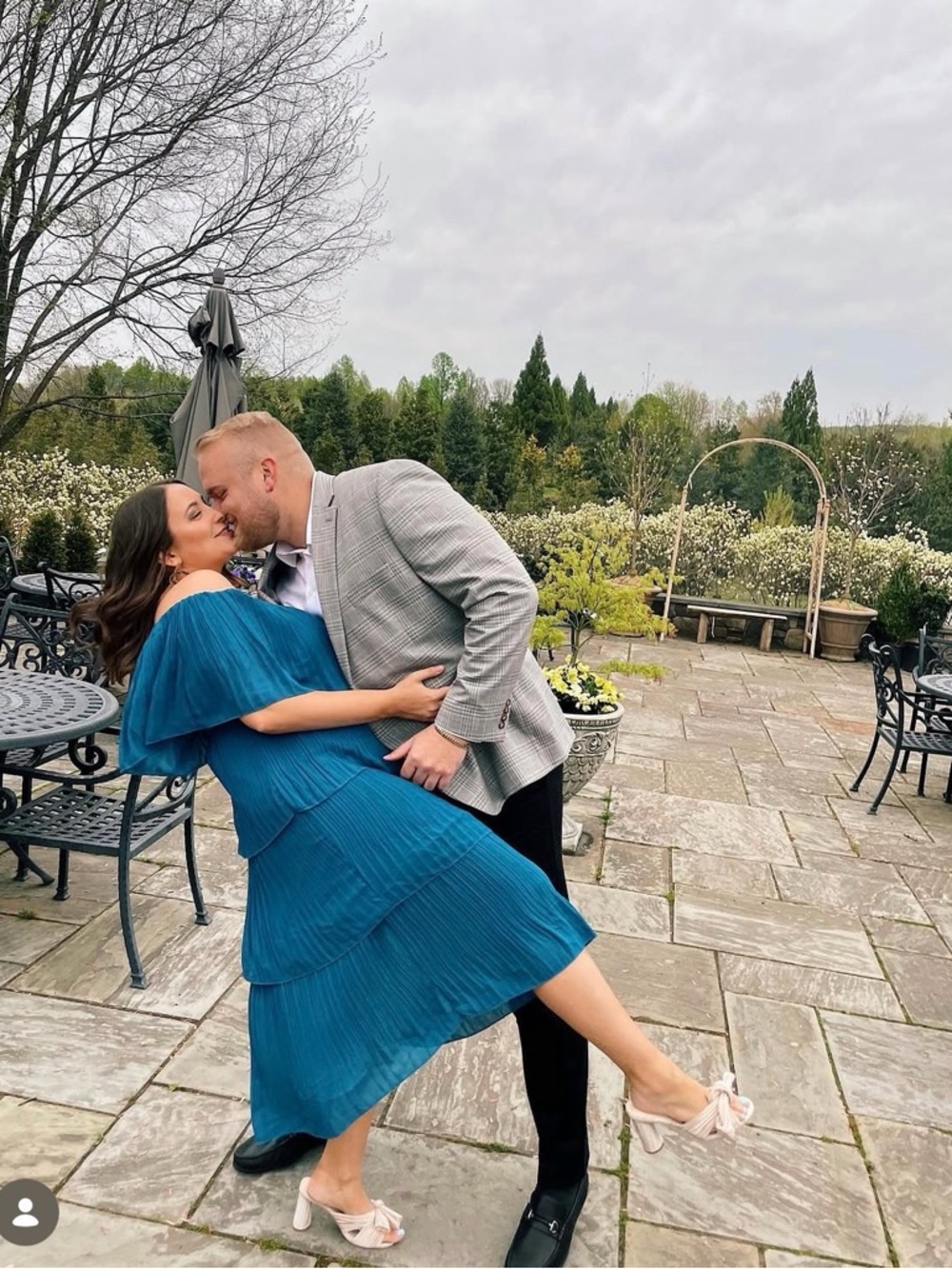 Teal Tiered Midi Dress with Ruffle Off-Shoulder